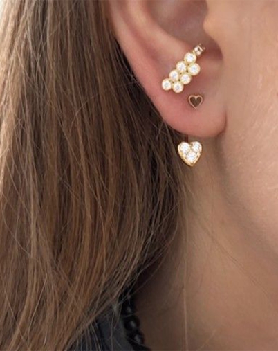  Stine A - Petit Love Heart Enamel Single Ørering - Mocha/Guldfarvet